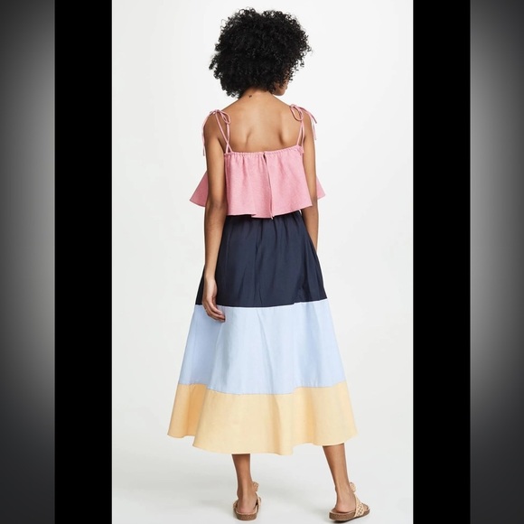 English Factory Color-blocked Tiered Midi Dress L - Picture 5 of 6